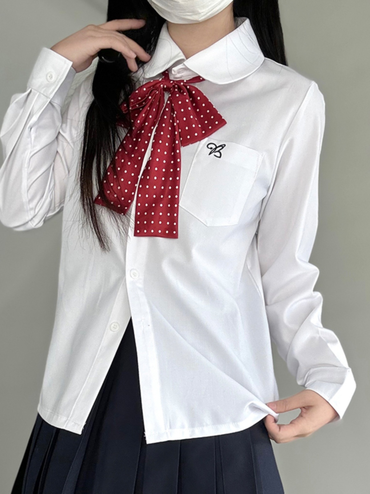 Japanese-Style College Wind Embroidered Long-Sleeve Shirt with Doll Collar - Spring Pudding Bear JK Uniform Basic Top Japanese-Style College Wind Embroidered Long-Sleeve Shirt with Doll Collar - Spring Pudding Bear JK Uniform Basic Top