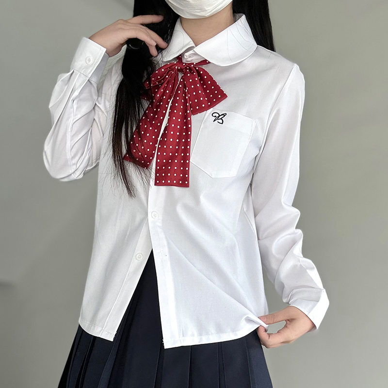 Japanese-Style College Wind Embroidered Long-Sleeve Shirt with Doll Collar - Spring Pudding Bear JK Uniform Basic Top