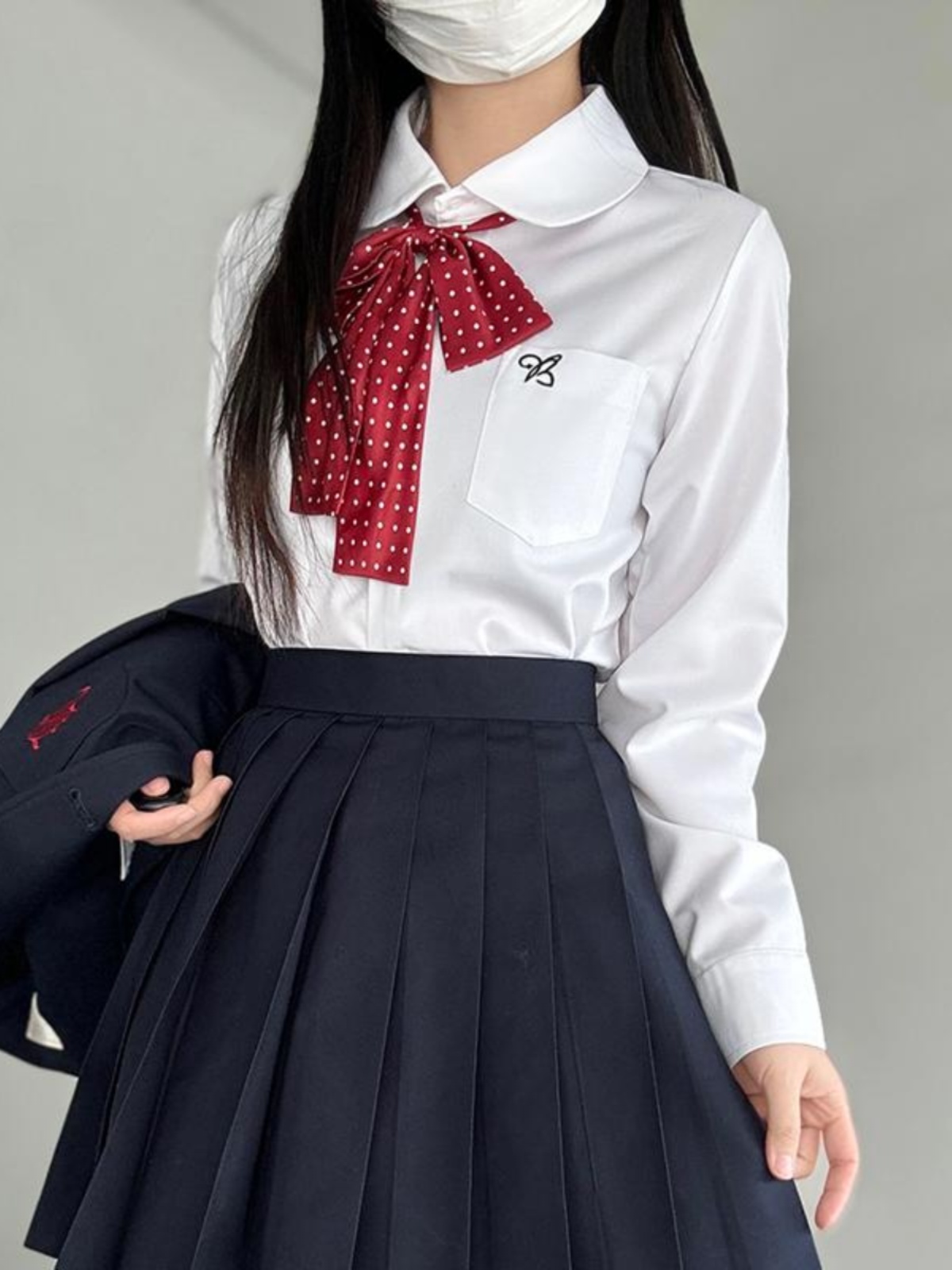 Japanese-Style College Wind Embroidered Long-Sleeve Shirt with Doll Collar - Spring Pudding Bear JK Uniform Basic Top