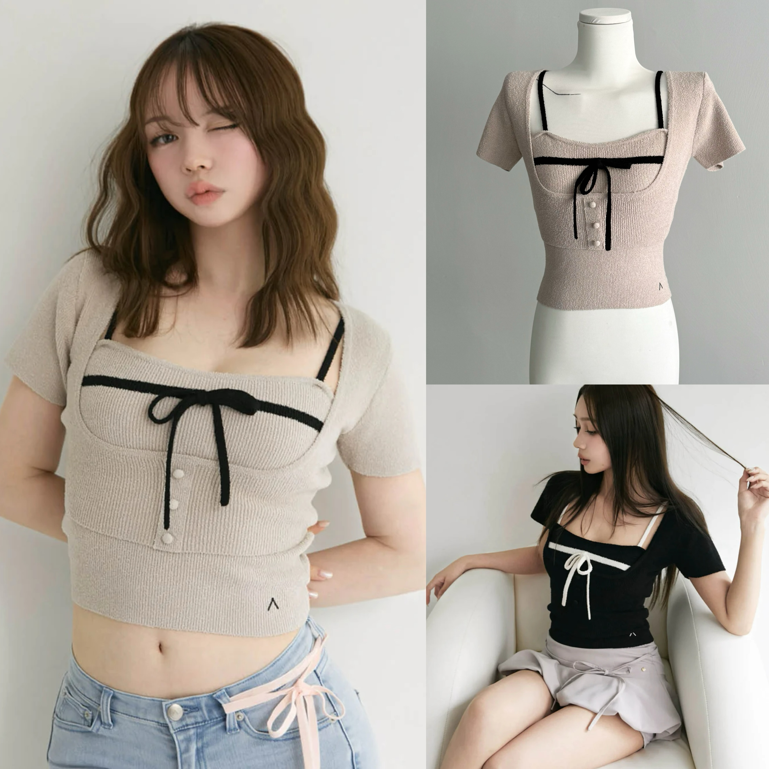 Japanese Style Color-Block Knitted Camisole Two-Piece Set - Niche Design for Summer - Age-Reducing Fashion Staple Japanese Style Color-Block Knitted Camisole Two-Piece Set - Niche Design for Summer - Age-Reducing Fashion Staple