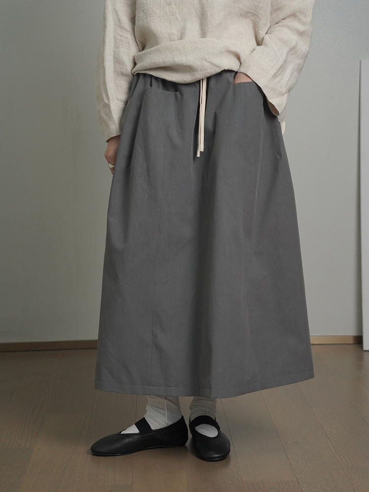 Japanese-Style High-Waisted Elastic Pocket Midi Skirt for Women - Loose A-Line Casual Summer 2025 Fashion for Petite Sizes Japanese-Style High-Waisted Elastic Pocket Midi Skirt for Women - Loose A-Line Casual Summer 2025 Fashion for Petite Sizes