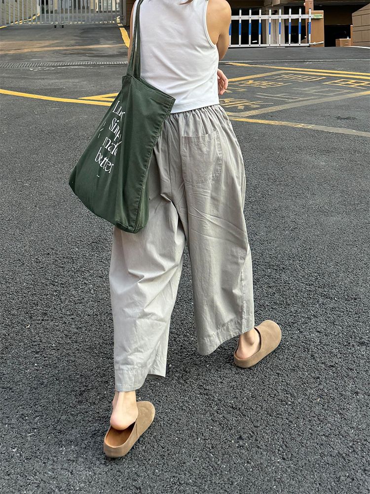 Japanese-Style Minimalist Gray Wide-Leg Nine-Point Pants for Women - Relaxed Casual Trousers for Summer 2025 Japanese-Style Minimalist Gray Wide-Leg Nine-Point Pants for Women - Relaxed Casual Trousers for Summer 2025