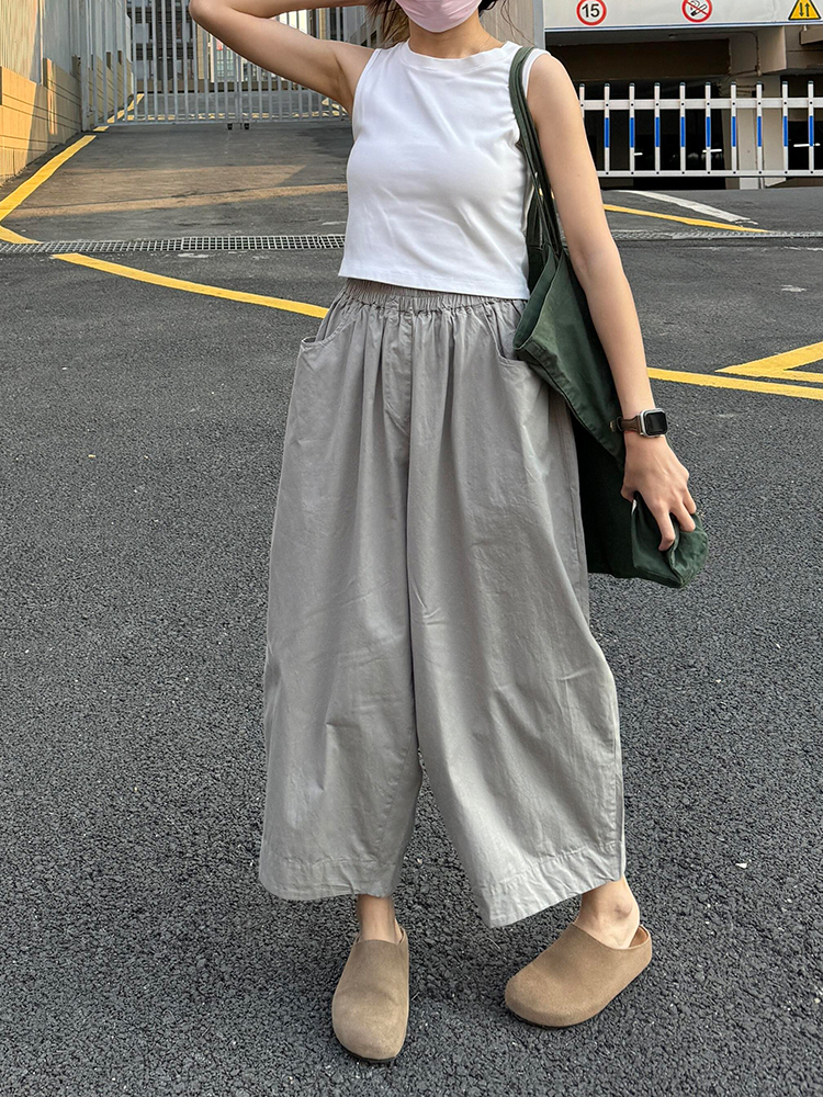 Japanese-Style Minimalist Gray Wide-Leg Nine-Point Pants for Women - Relaxed Casual Trousers for Summer 2025 Japanese-Style Minimalist Gray Wide-Leg Nine-Point Pants for Women - Relaxed Casual Trousers for Summer 2025