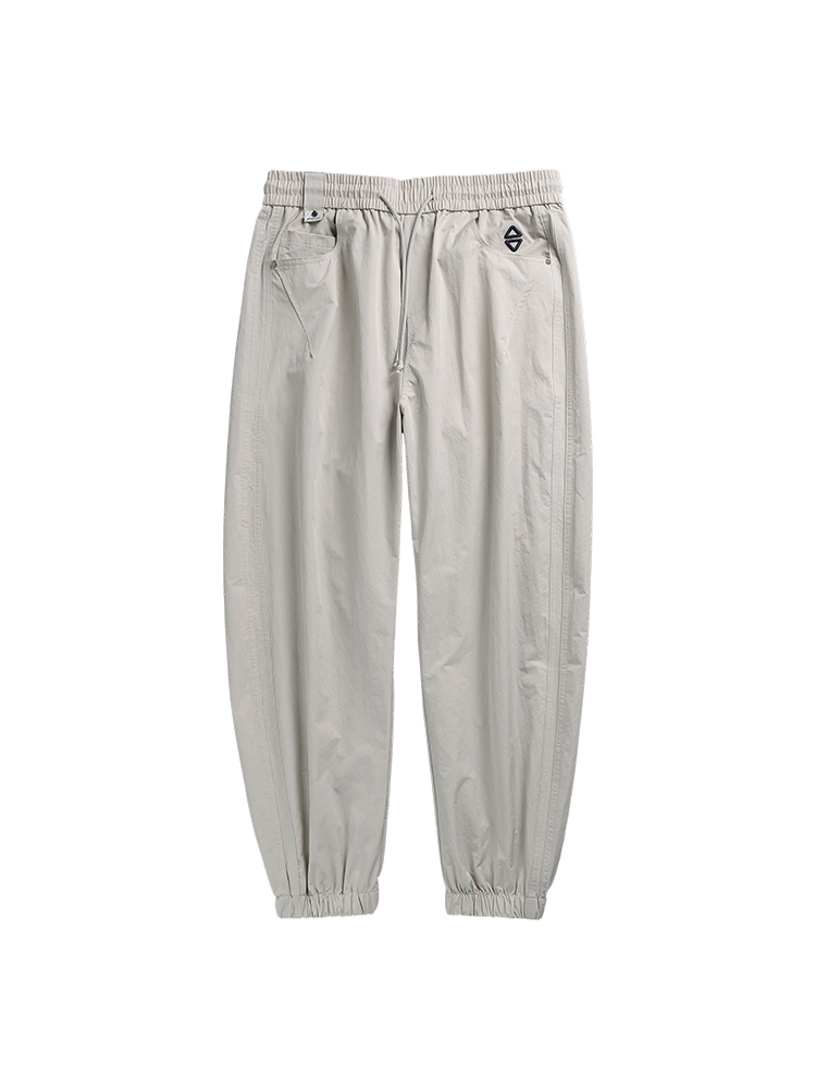 Japanese-Style Minimalist Precision Embroidery Casual Pants for Men, Trendy Summer Tapered Design with Elastic Waist and Drawstring Japanese-Style Minimalist Precision Embroidery Casual Pants for Men, Trendy Summer Tapered Design with Elastic Waist and Drawstring