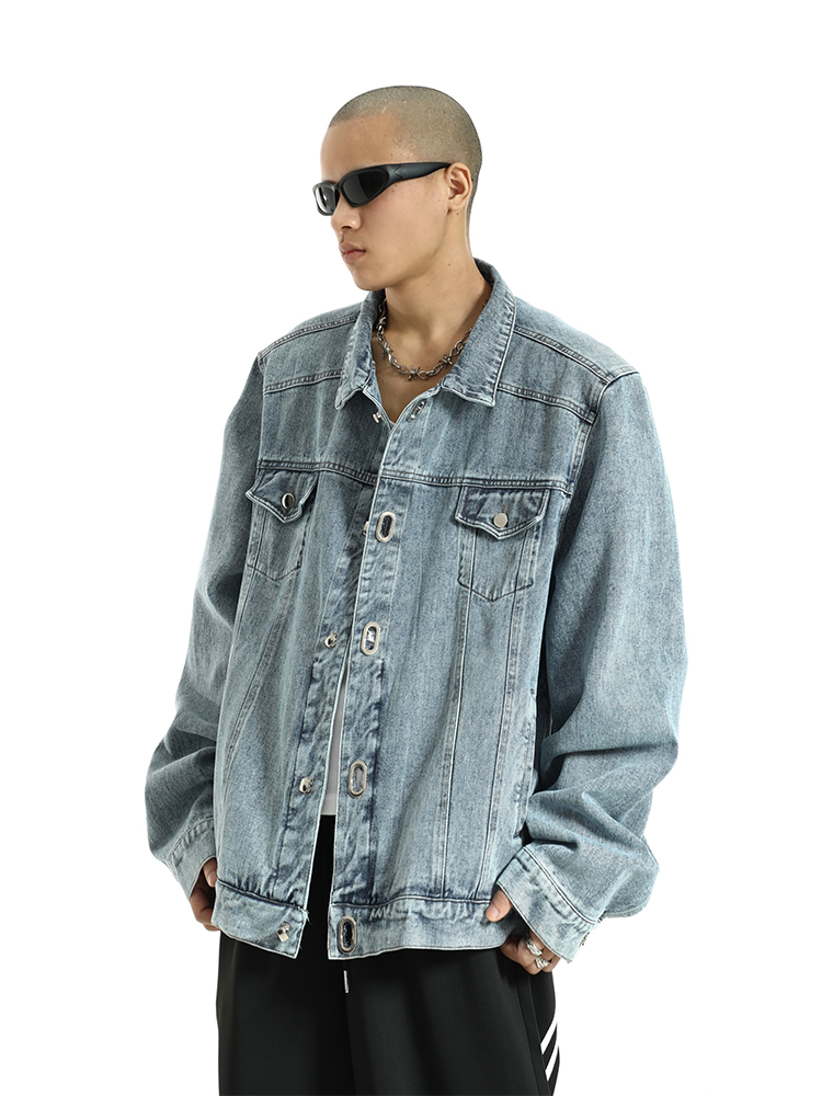 Japanese-Style Oversized Denim Jacket for Men - Casual Spring Workwear, Loose Fit, Trendy Short Top Japanese-Style Oversized Denim Jacket for Men - Casual Spring Workwear, Loose Fit, Trendy Short Top