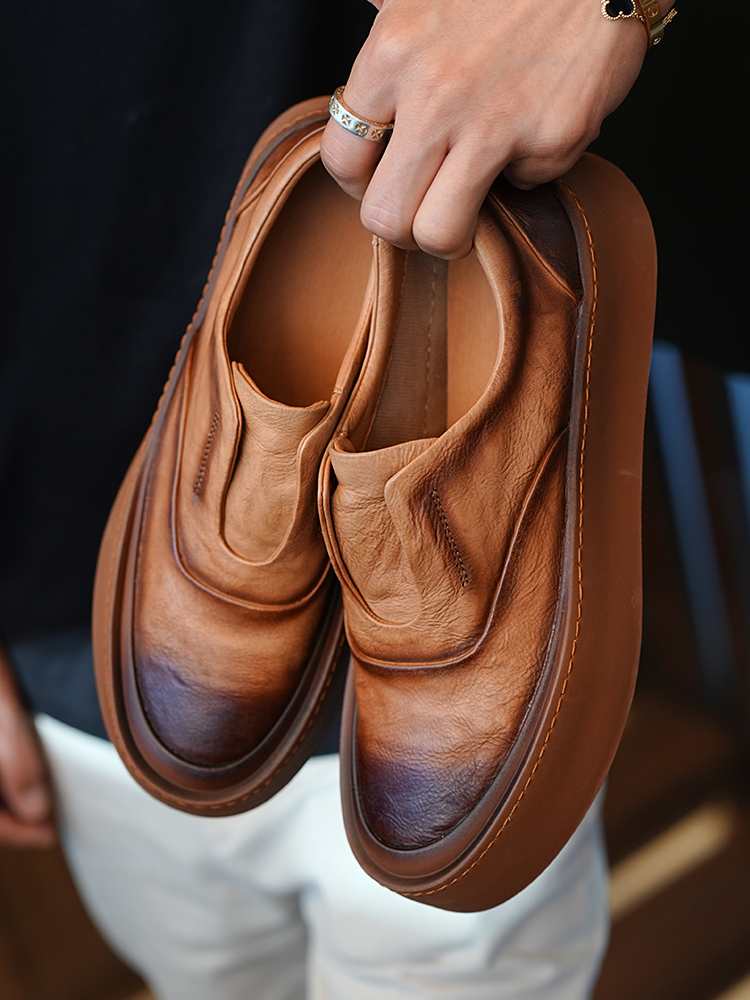 Japanese-Style Retro Minimalist Thick-Soled Casual Slip-On Shoes for Men - Trendy Summer High-End Leather Footwear Japanese-Style Retro Minimalist Thick-Soled Casual Slip-On Shoes for Men - Trendy Summer High-End Leather Footwear