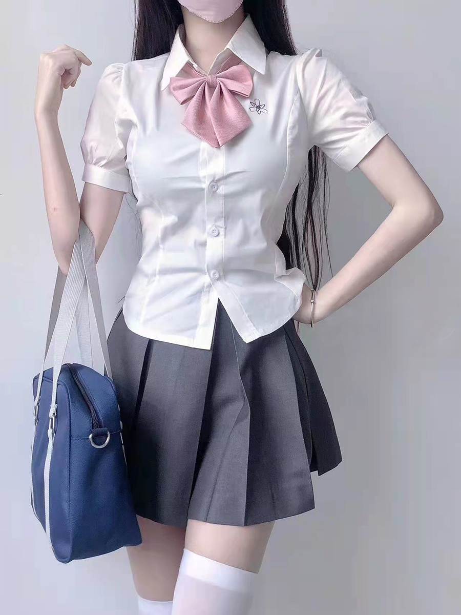 Japanese-Style Short-Sleeved Puff Sleeve JK Shirt with Waist-Cinching Design and Pudding Bear Print for Summer Fashion Japanese-Style Short-Sleeved Puff Sleeve JK Shirt with Waist-Cinching Design and Pudding Bear Print for Summer Fashion