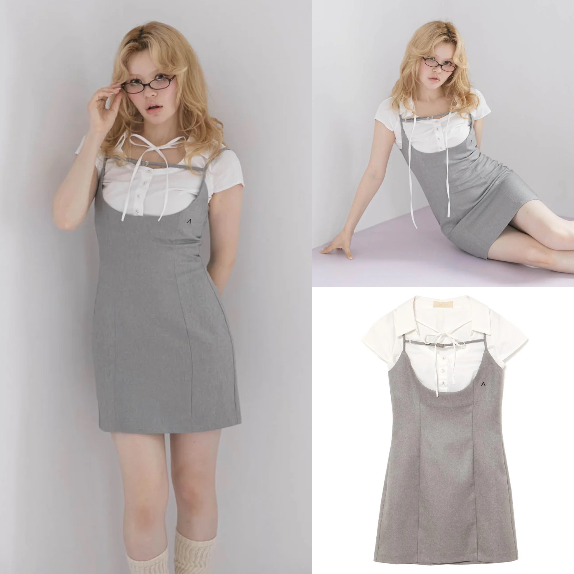 Japanese-Style Slim-Fit Camisole Dress with Short Sleeve Shirt Two-Piece Set - Summer College Wind Fashion