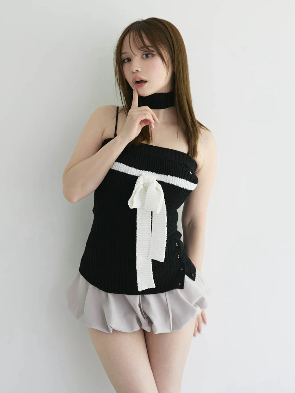 Japanese-Style Sweet Slim-Fit Knitted Camisole with Bow Tie Straps & Neck Scarf - Age-Reducing Fashion Top Japanese-Style Sweet Slim-Fit Knitted Camisole with Bow Tie Straps & Neck Scarf - Age-Reducing Fashion Top