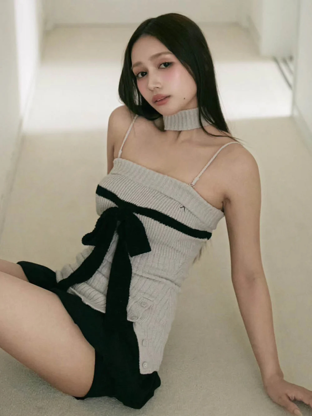 Japanese-Style Sweet Slim-Fit Knitted Camisole with Bow Tie Straps & Neck Scarf - Age-Reducing Fashion Top Japanese-Style Sweet Slim-Fit Knitted Camisole with Bow Tie Straps & Neck Scarf - Age-Reducing Fashion Top