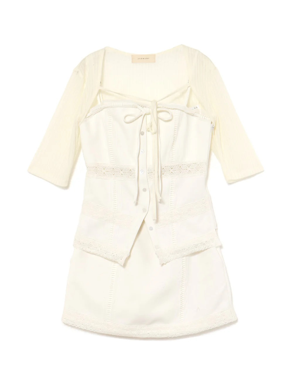 Japanese-Style Sweet Slim Summer 3-Piece Set: Lace Camisole & Five-Point Sleeve Cover Shirt with Half Skirt