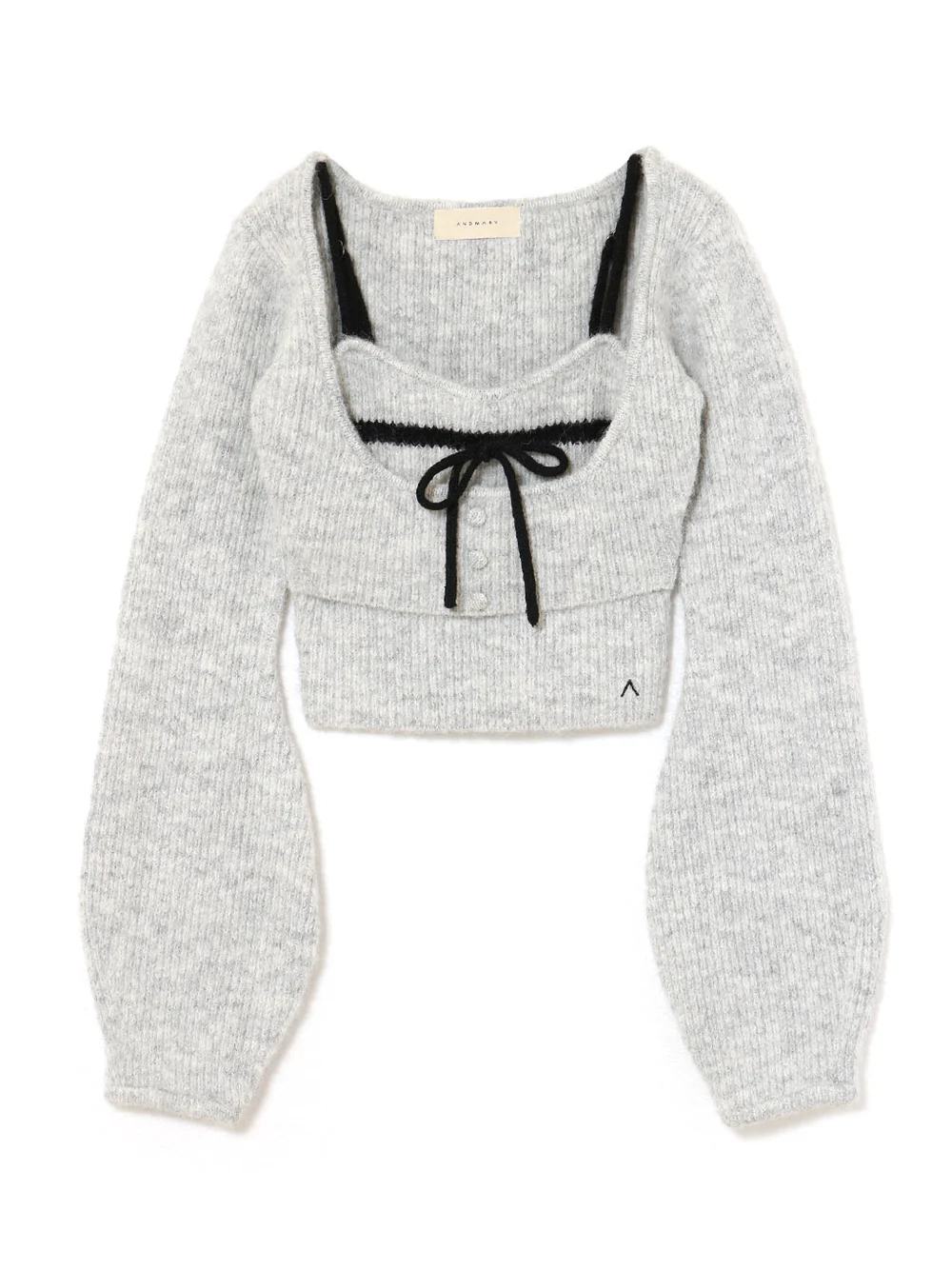 Japanese Sweet Niche Design Gray Cashmere Bow Knitwear Two-Piece Set for Autumn Winter 2025