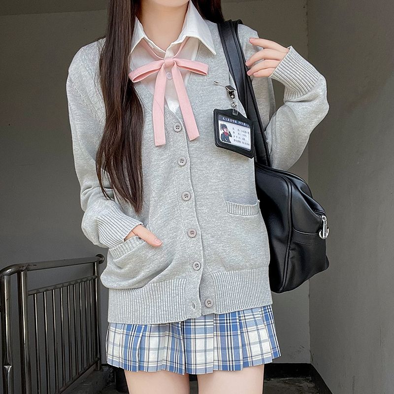 JK Uniform Long Sleeve Cardigan Knitted Sweater College Style in Dark Gray and Yellow - Trendy 2025 Pudding Bear Inspired Design JK Uniform Long Sleeve Cardigan Knitted Sweater College Style in Dark Gray and Yellow - Trendy 2025 Pudding Bear Inspired Design