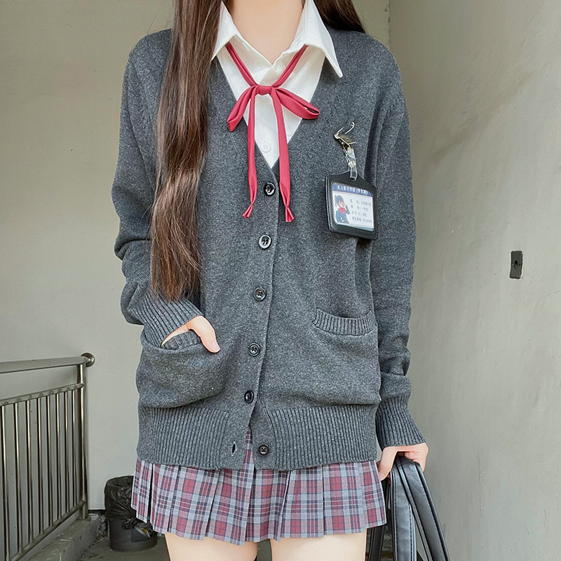 JK Uniform Long Sleeve Cardigan Knitted Sweater College Style in Dark Gray and Yellow - Trendy 2025 Pudding Bear Inspired Design JK Uniform Long Sleeve Cardigan Knitted Sweater College Style in Dark Gray and Yellow - Trendy 2025 Pudding Bear Inspired Design