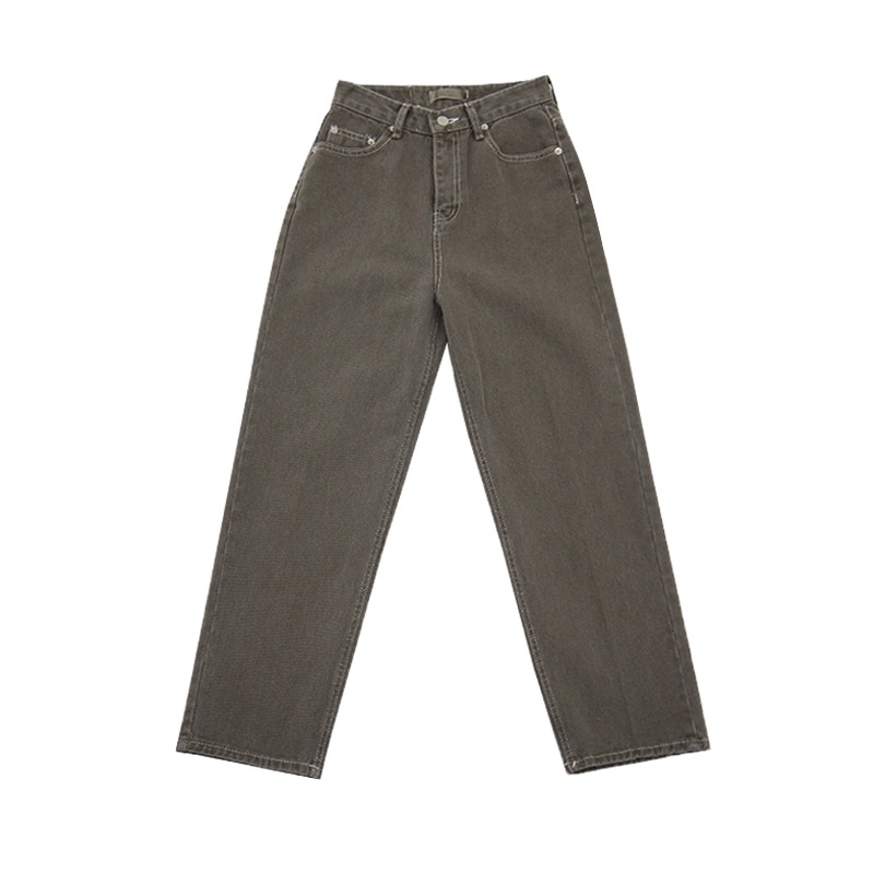 Khaki Green Retro Washed Straight-Leg Jeans with Bright Line - Y2K Korean Style Fashion Khaki Green Retro Washed Straight-Leg Jeans with Bright Line - Y2K Korean Style Fashion