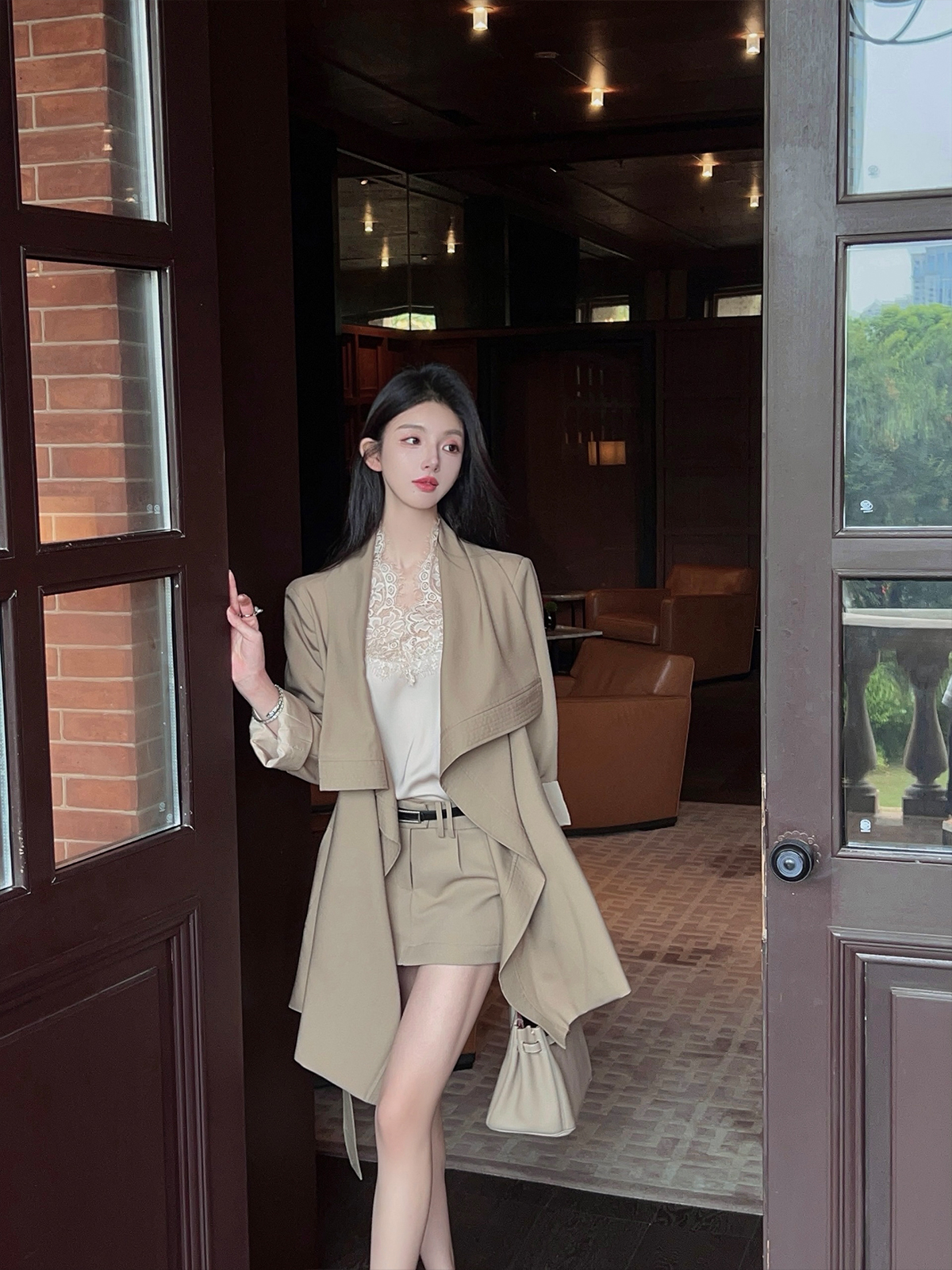 Khaki Mid-Length Trench Coat for Women - British Style Casual Outerwear with Belt - Spring Fashion 2025 Khaki Mid-Length Trench Coat for Women - British Style Casual Outerwear with Belt - Spring Fashion 2025