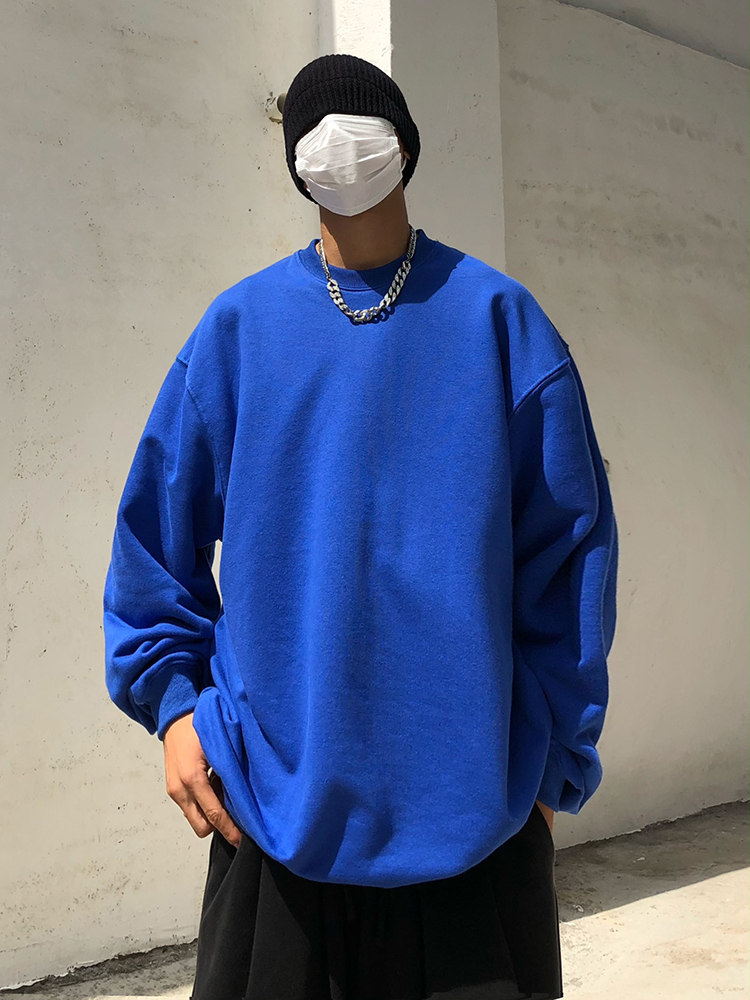 Klein Blue Oversized Terry Sweatshirt for Men and Women - Round Neck, Versatile High Street Style for Spring and Autumn