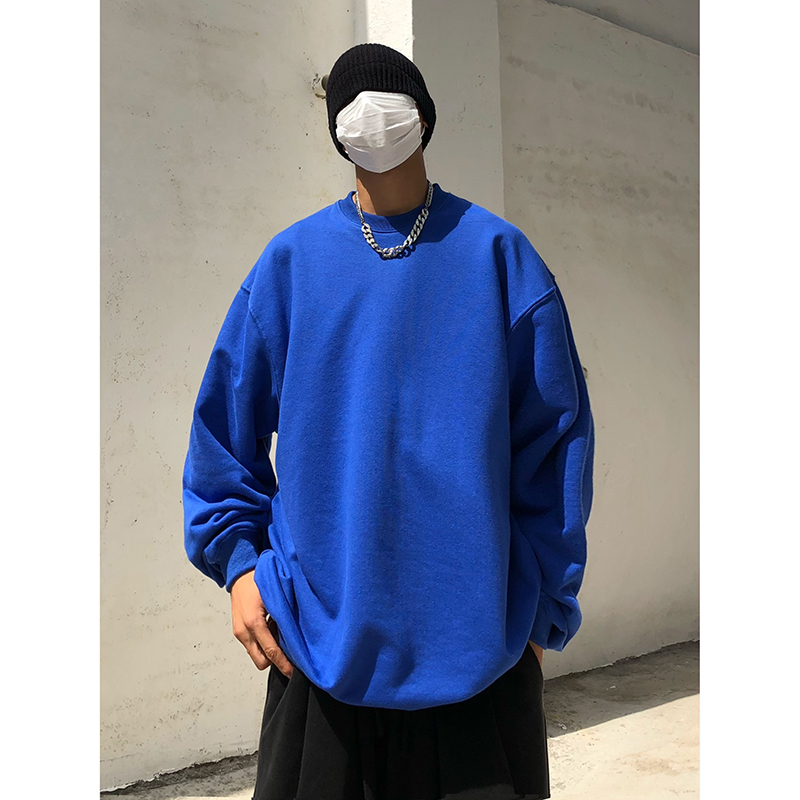 Klein Blue Oversized Terry Sweatshirt for Men and Women - Round Neck, Versatile High Street Style for Spring and Autumn Klein Blue Oversized Terry Sweatshirt for Men and Women - Round Neck, Versatile High Street Style for Spring and Autumn