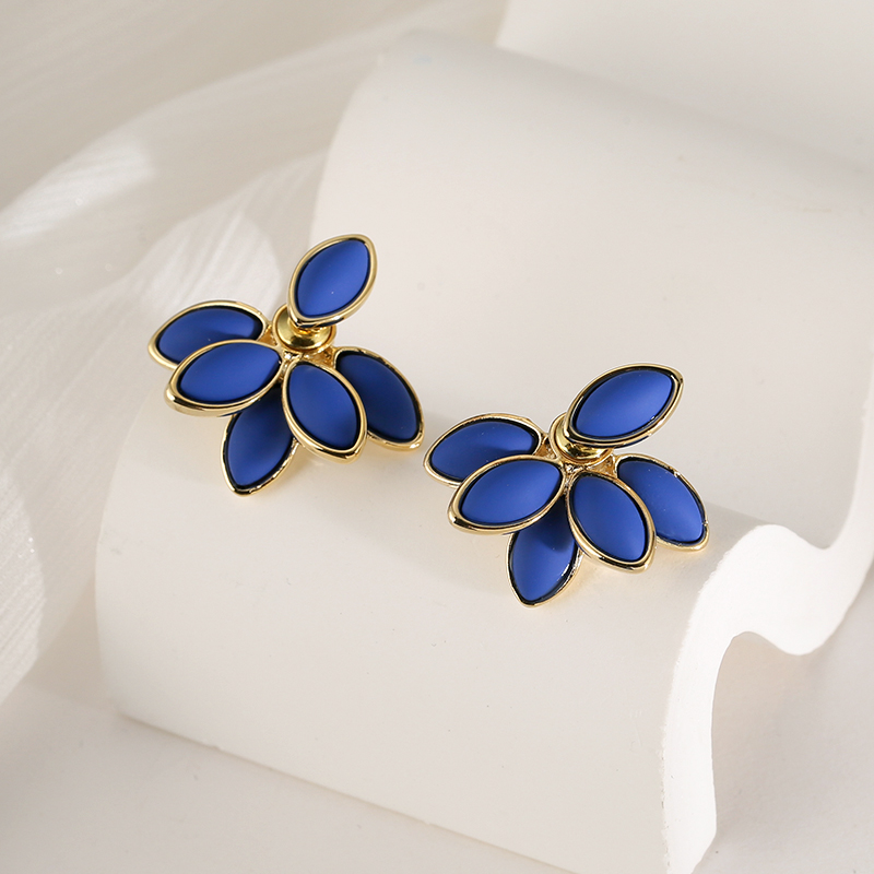 Klein Blue Petal Earrings for Women - 2025 Trendy French Light Luxury Accessories, High-End Niche Fashion Statement Jewelry