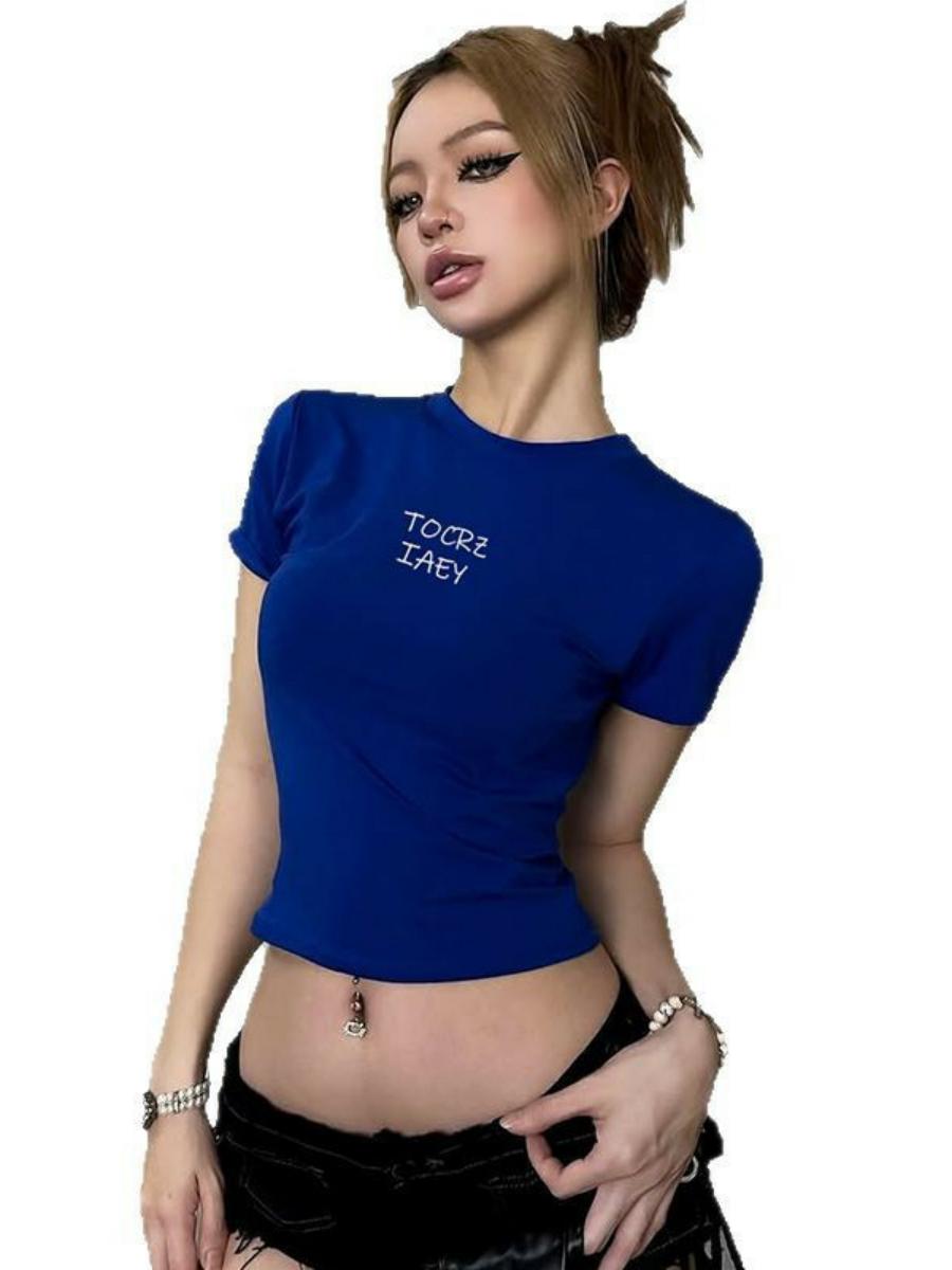 Klein Blue Slim-Fit Printed Cotton Short-Sleeve T-Shirt - Comfortable Round Neck Top in American Style for Casual Wear Klein Blue Slim-Fit Printed Cotton Short-Sleeve T-Shirt - Comfortable Round Neck Top in American Style for Casual Wear