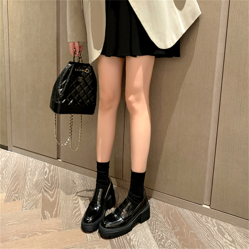 Korean College-Style Round-Toe Thick-Soled Loafers for Women - Casual Leather Flats for Spring 2025