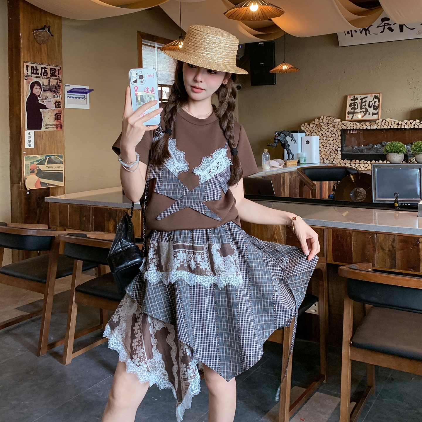 Korean Style 2025 Summer Round Neck Short Sleeve T-Shirt & Skirt Two-Piece Set Loose Fit Slimming Outfit for Women