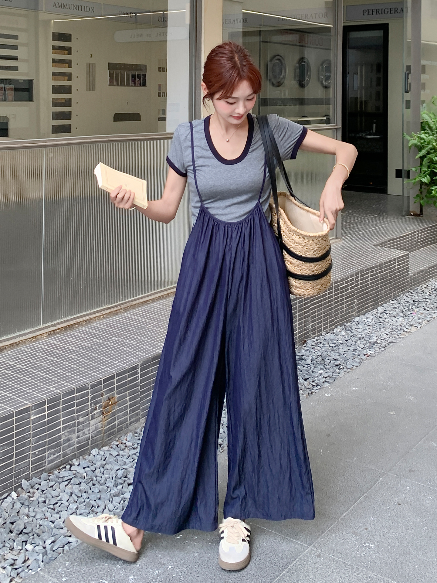 Korean Style 2025 Summer Women's Round Neck Camisole & Wide-Leg Pants Set - Trendy Two-Piece Outfit for Effortless Chic Look