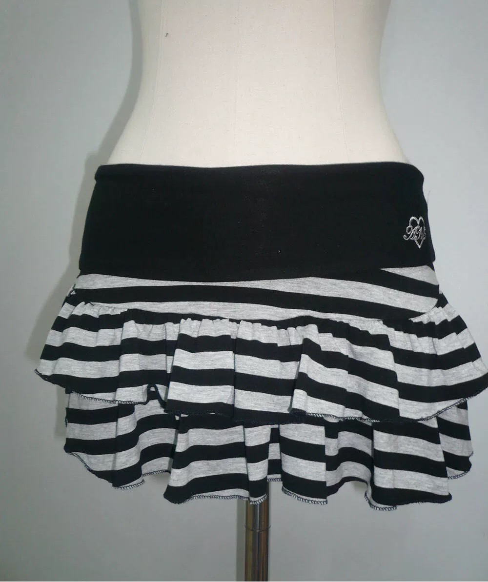 Korean Style A-Line Striped Cake Skirt for Summer 2025 - Hot Girl Fashion, Insulated Design, Trendy Niche Look