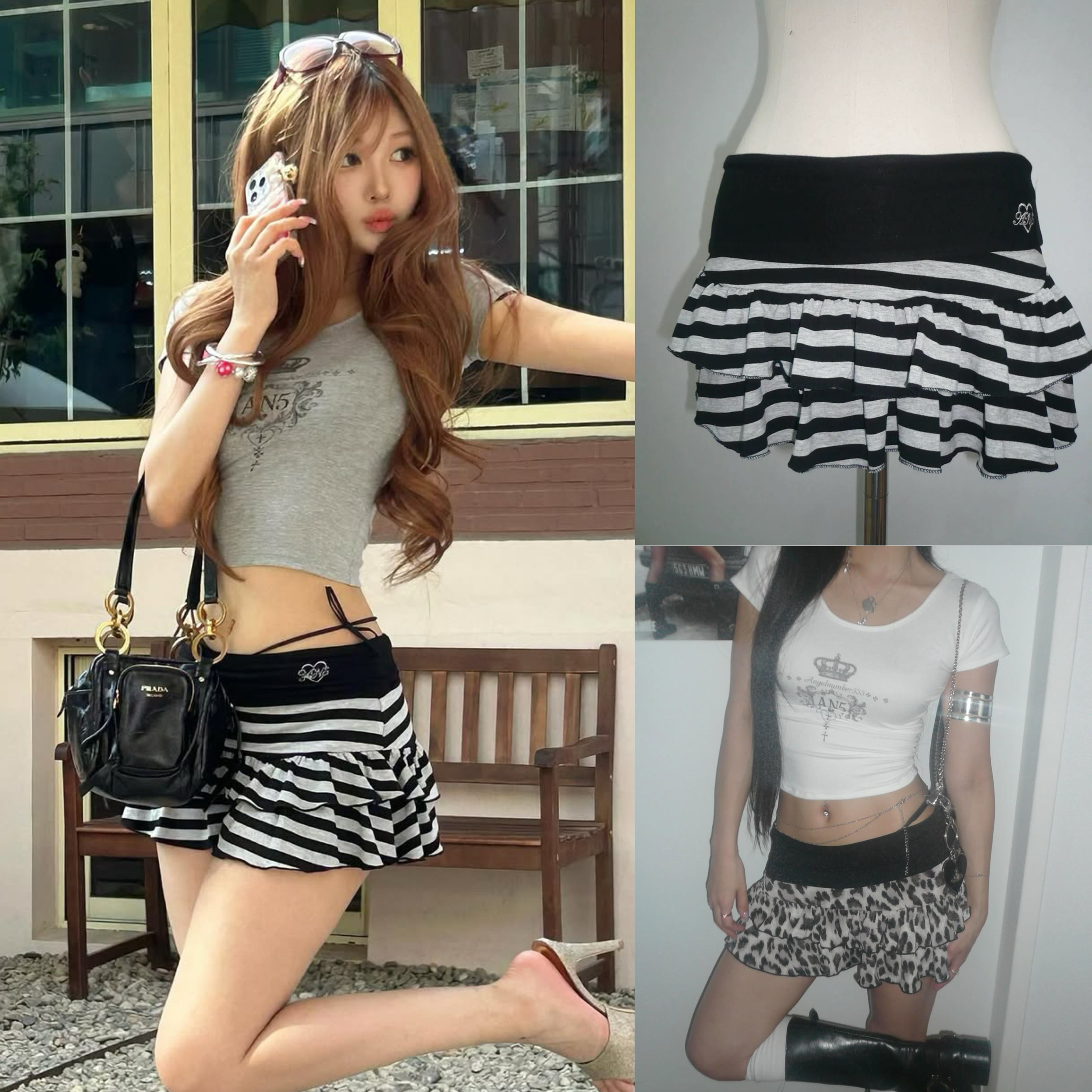 Korean Style A-Line Striped Cake Skirt for Summer 2025 - Hot Girl Fashion, Insulated Design, Trendy Niche Look