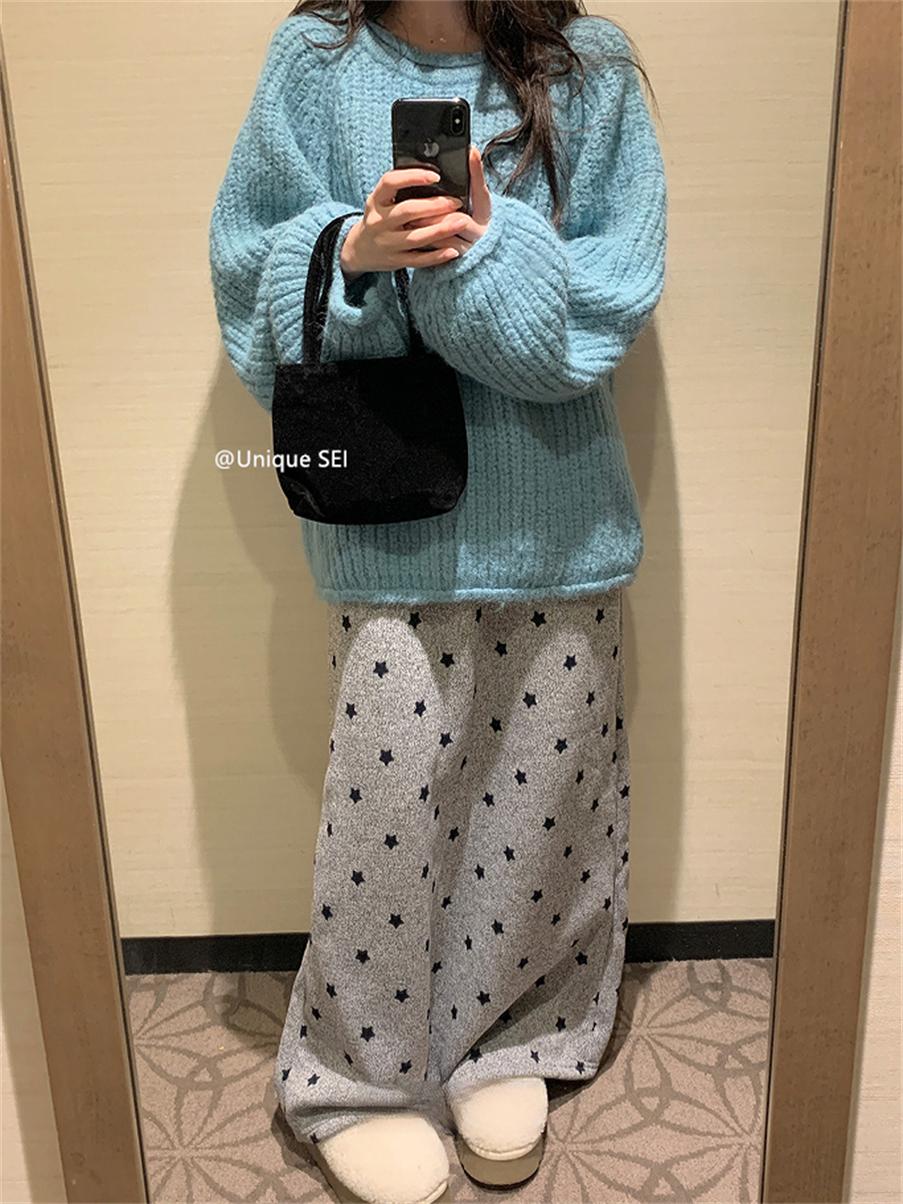 Korean Style Autumn Winter Streetwear Star Print Casual Long Skirt with Elastic Waist and Drawstring for a Slimming Fit Korean Style Autumn Winter Streetwear Star Print Casual Long Skirt with Elastic Waist and Drawstring for a Slimming Fit