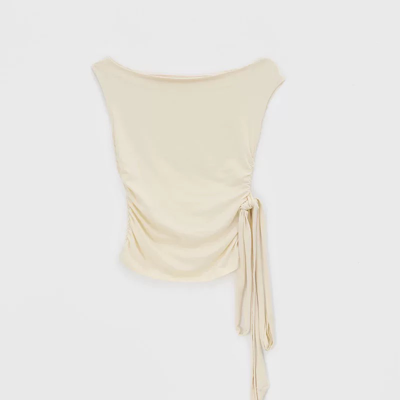 Korean Style Black Off-Shoulder Tie Strap Solid Color T-Shirt - Trendy Niche Design for Fashion-Forward Looks Korean Style Black Off-Shoulder Tie Strap Solid Color T-Shirt - Trendy Niche Design for Fashion-Forward Looks