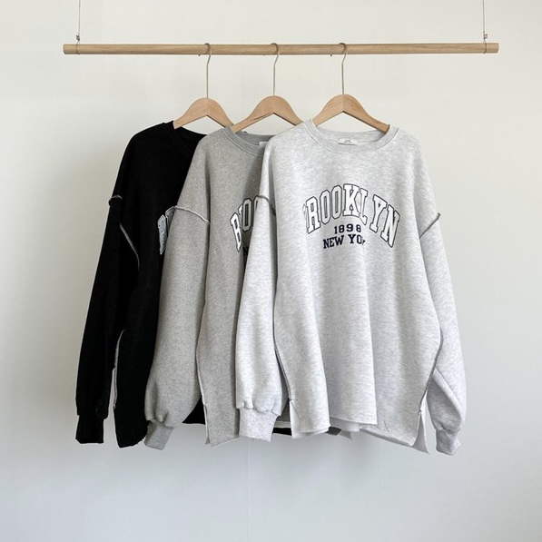 Korean Style Brooklyn Letter Embroidery Splicing Seam Loose Sports Sweatshirt for Casual Wear