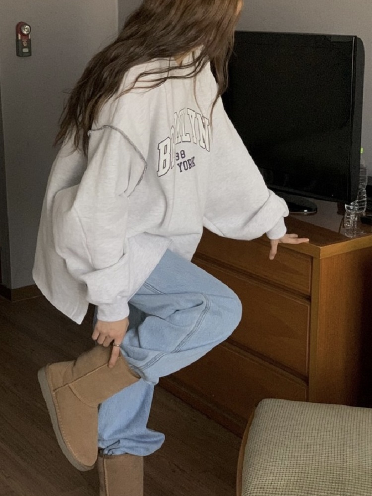 Korean Style Brooklyn Letter Embroidery Splicing Seam Loose Sports Sweatshirt for Casual Wear Korean Style Brooklyn Letter Embroidery Splicing Seam Loose Sports Sweatshirt for Casual Wear