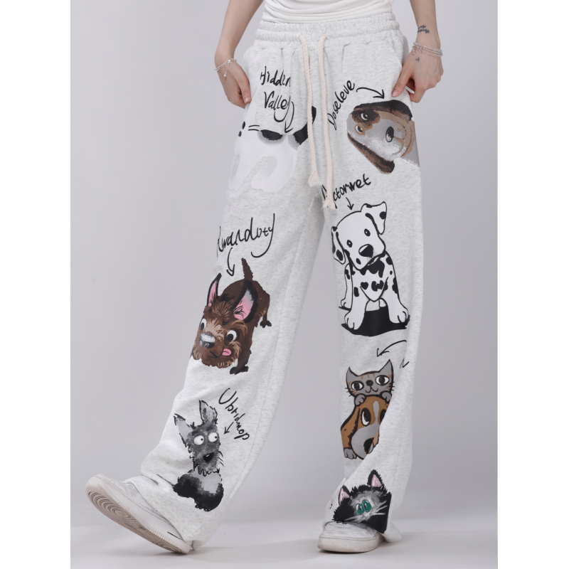 Korean Style Cartoon Printed Straight-Leg Casual Pants for Women - Autumn Winter Jazz Dance Sports Trousers Korean Style Cartoon Printed Straight-Leg Casual Pants for Women - Autumn Winter Jazz Dance Sports Trousers