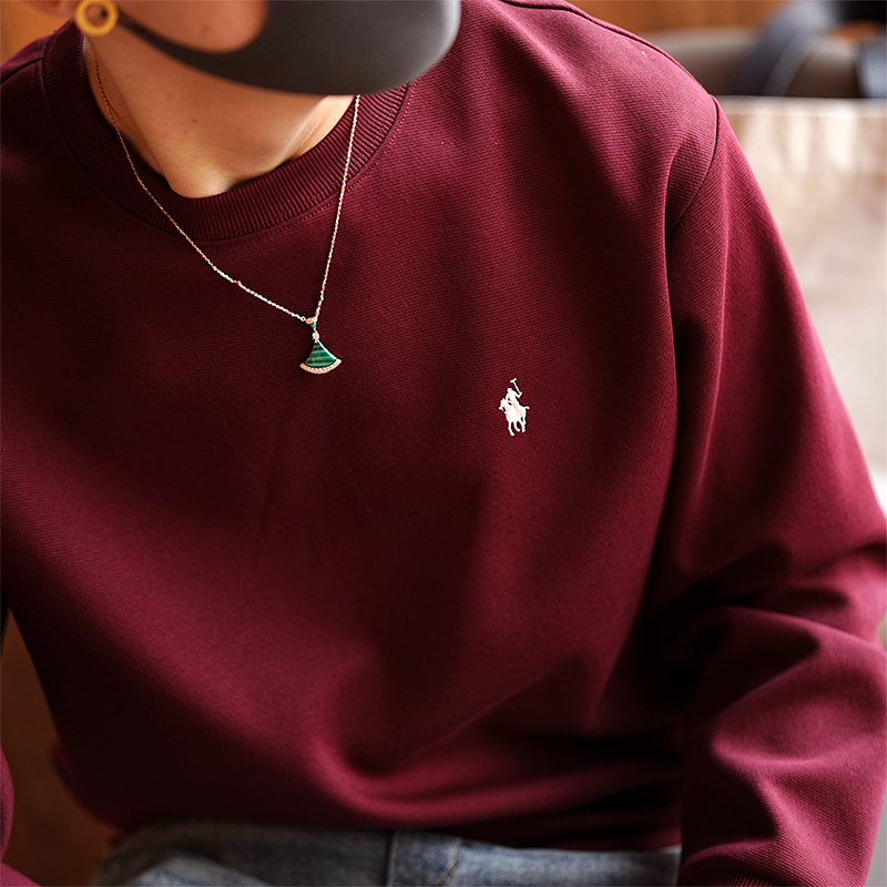 Korean Style Casual Minimalist Embroidered Logo Round-Neck Sweatshirt for Men - Trendy Solid Color Pullover Top for Spring