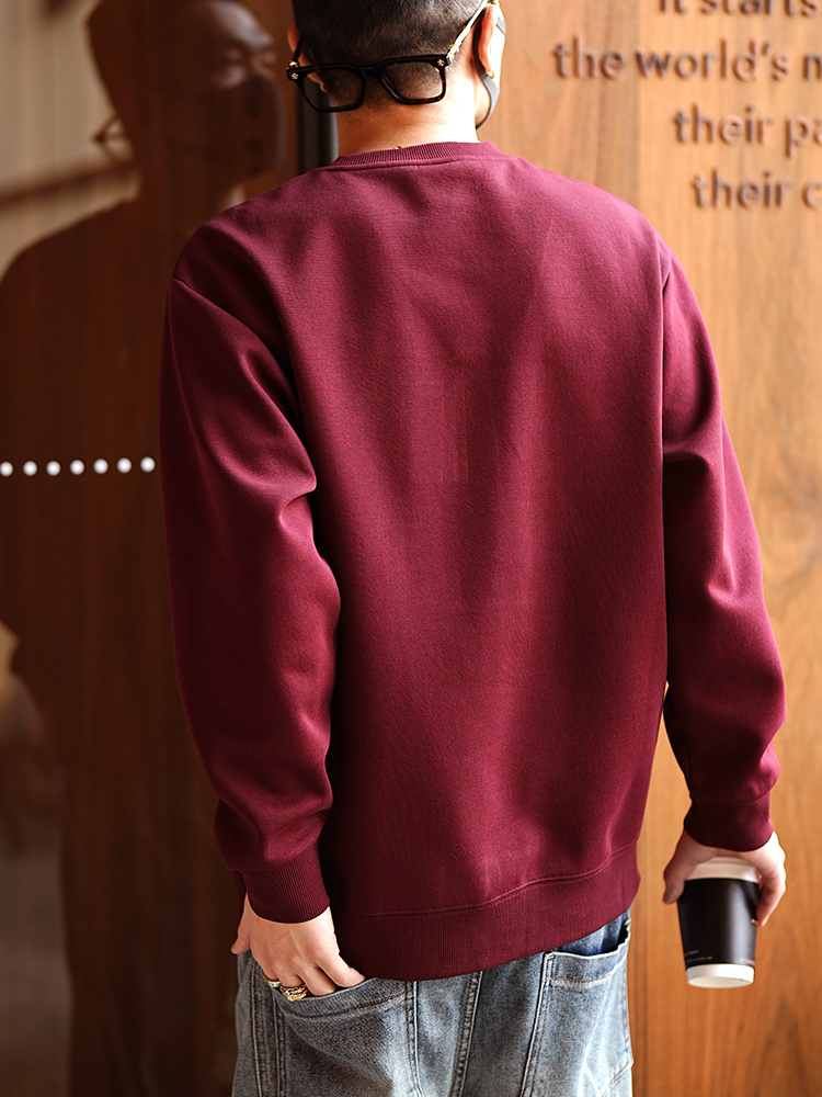 Korean Style Casual Minimalist Embroidered Logo Round-Neck Sweatshirt for Men - Trendy Solid Color Pullover Top for Spring Korean Style Casual Minimalist Embroidered Logo Round-Neck Sweatshirt for Men - Trendy Solid Color Pullover Top for Spring