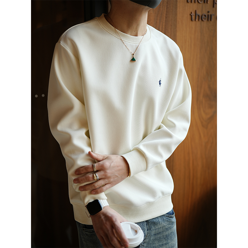 Korean Style Casual Minimalist Embroidered Logo Round-Neck Sweatshirt for Men - Trendy Solid Color Pullover Top for Spring Korean Style Casual Minimalist Embroidered Logo Round-Neck Sweatshirt for Men - Trendy Solid Color Pullover Top for Spring