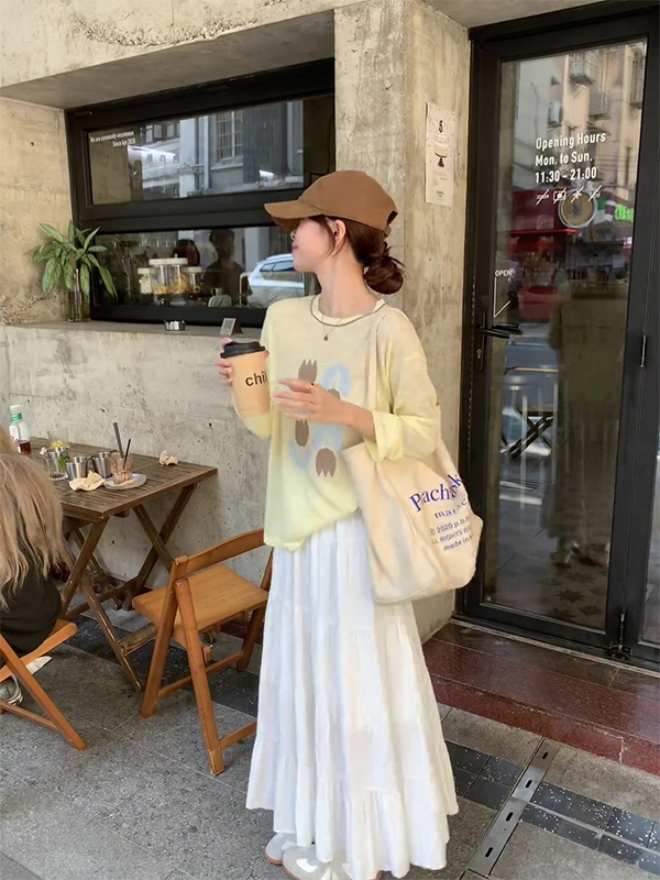 Korean-Style Casual Printed Round-Neck Long Sleeve T-Shirt for Women - Loose-Fitting, Sun-Protective Summer Top