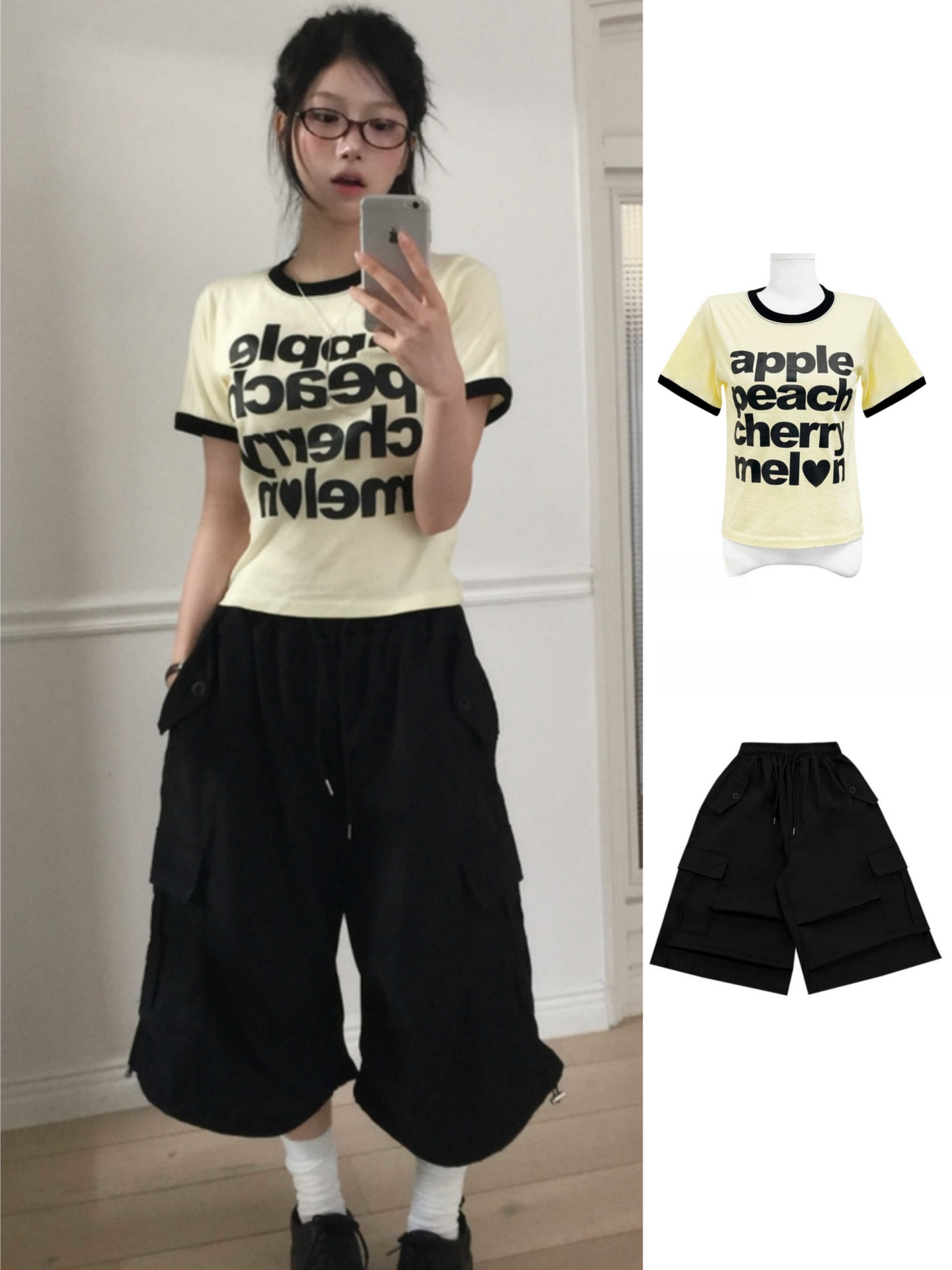 Korean Style Color-Block Letter Print Short Sleeve T-Shirt & Elastic Waist Seven-Point Shorts Set for Summer Casual Workwear Korean Style Color-Block Letter Print Short Sleeve T-Shirt & Elastic Waist Seven-Point Shorts Set for Summer Casual Workwear