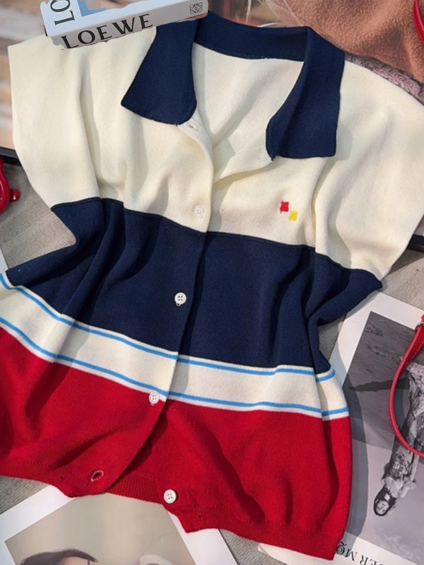 Korean-Style Color-Blocked Striped Sleeveless Shirt for Women - 2025 Summer Fashion Versatile Thin Knitted Top Korean-Style Color-Blocked Striped Sleeveless Shirt for Women - 2025 Summer Fashion Versatile Thin Knitted Top