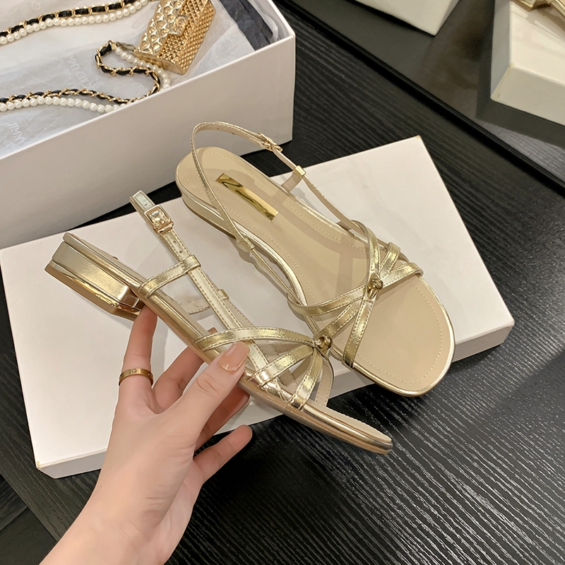 Korean-Style Cute Open-Toe Flat Sandals for Women, Genuine Leather, Summer 2025 Fairy Style, Versatile Low Heel for Skirts Korean-Style Cute Open-Toe Flat Sandals for Women, Genuine Leather, Summer 2025 Fairy Style, Versatile Low Heel for Skirts