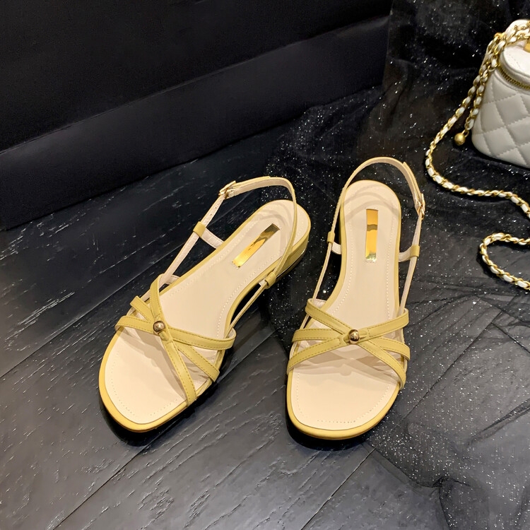 Korean-Style Cute Open-Toe Flat Sandals for Women, Genuine Leather, Summer 2025 Fairy Style, Versatile Low Heel for Skirts Korean-Style Cute Open-Toe Flat Sandals for Women, Genuine Leather, Summer 2025 Fairy Style, Versatile Low Heel for Skirts