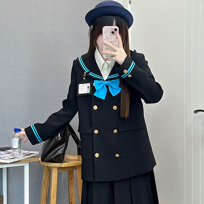 Korean Style Double-Breasted Bear Suit with Loose Mid-Length Skirt - Original JK Academy Two-Piece Set for Trendy Fashion Lovers Korean Style Double-Breasted Bear Suit with Loose Mid-Length Skirt - Original JK Academy Two-Piece Set for Trendy Fashion Lovers