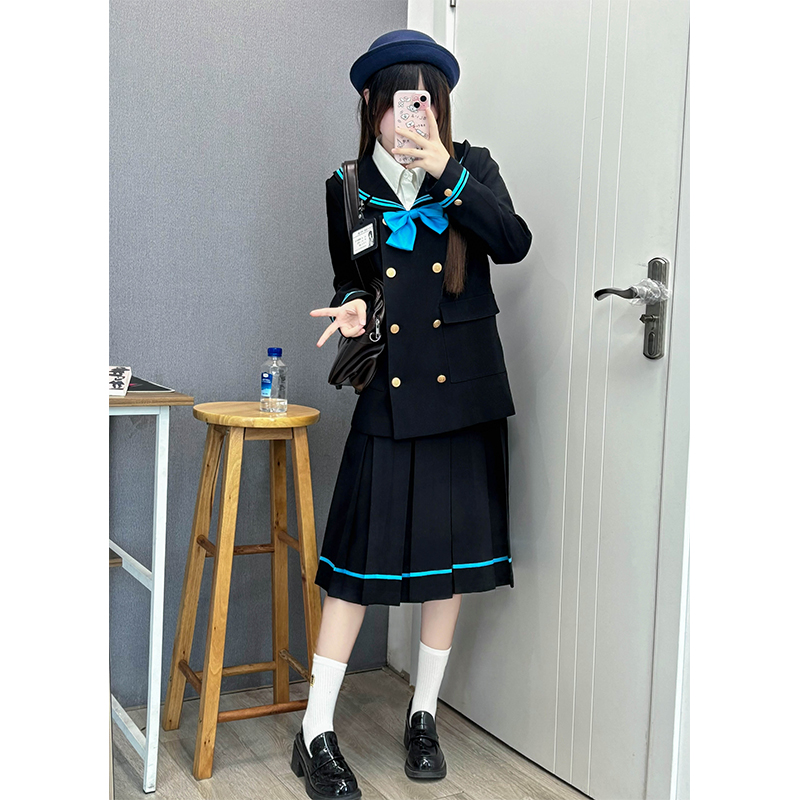 Korean Style Double-Breasted Bear Suit with Loose Mid-Length Skirt - Original JK Academy Two-Piece Set for Trendy Fashion Lovers Korean Style Double-Breasted Bear Suit with Loose Mid-Length Skirt - Original JK Academy Two-Piece Set for Trendy Fashion Lovers