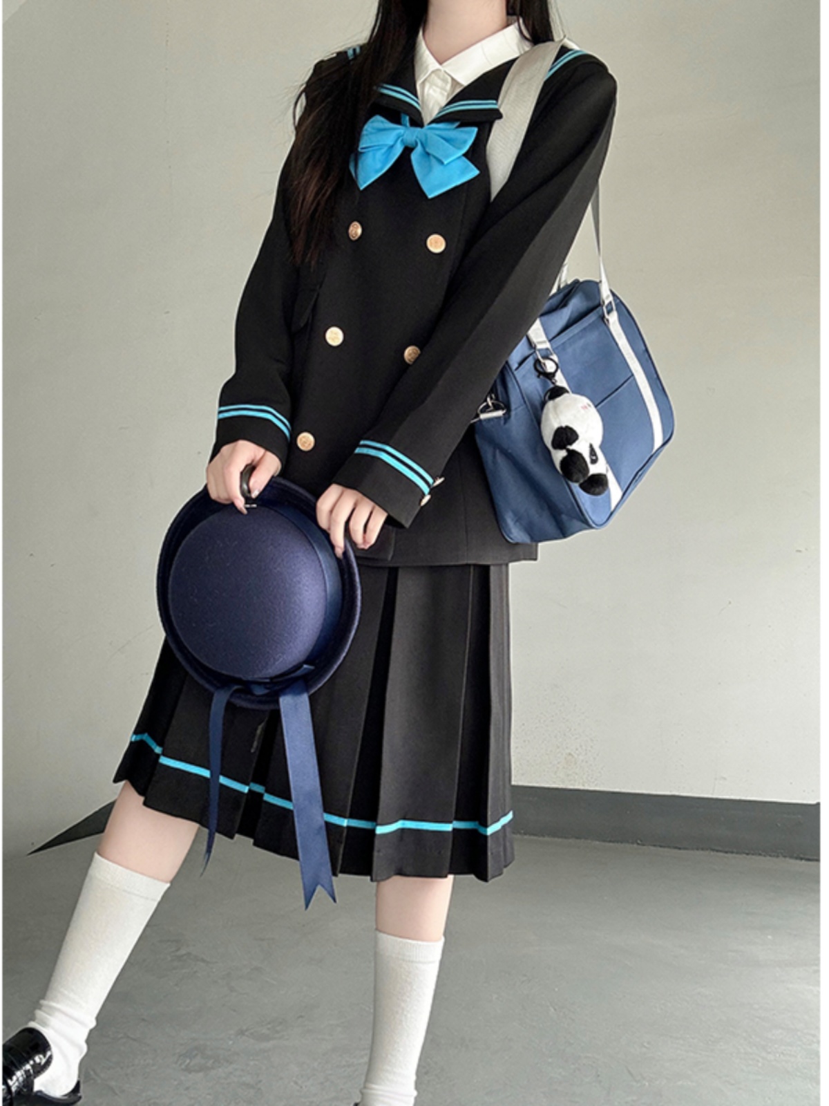 Korean Style Double-Breasted Bear Suit with Loose Mid-Length Skirt - Original JK Academy Two-Piece Set for Trendy Fashion Lovers Korean Style Double-Breasted Bear Suit with Loose Mid-Length Skirt - Original JK Academy Two-Piece Set for Trendy Fashion Lovers