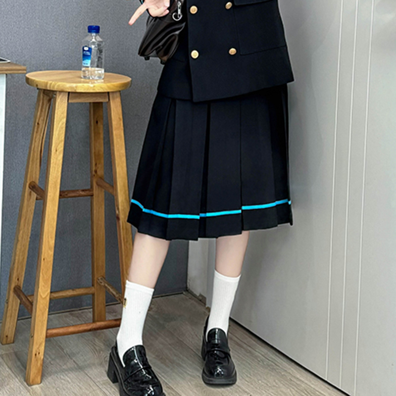 Korean Style Double-Breasted Bear Suit with Loose Mid-Length Skirt - Original JK Academy Two-Piece Set for Trendy Fashion Lovers Korean Style Double-Breasted Bear Suit with Loose Mid-Length Skirt - Original JK Academy Two-Piece Set for Trendy Fashion Lovers