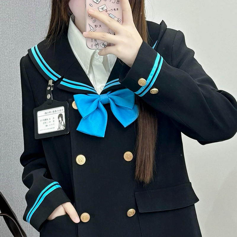 Korean Style Double-Breasted Bear Suit with Loose Mid-Length Skirt - Original JK Academy Two-Piece Set for Trendy Fashion Lovers Korean Style Double-Breasted Bear Suit with Loose Mid-Length Skirt - Original JK Academy Two-Piece Set for Trendy Fashion Lovers