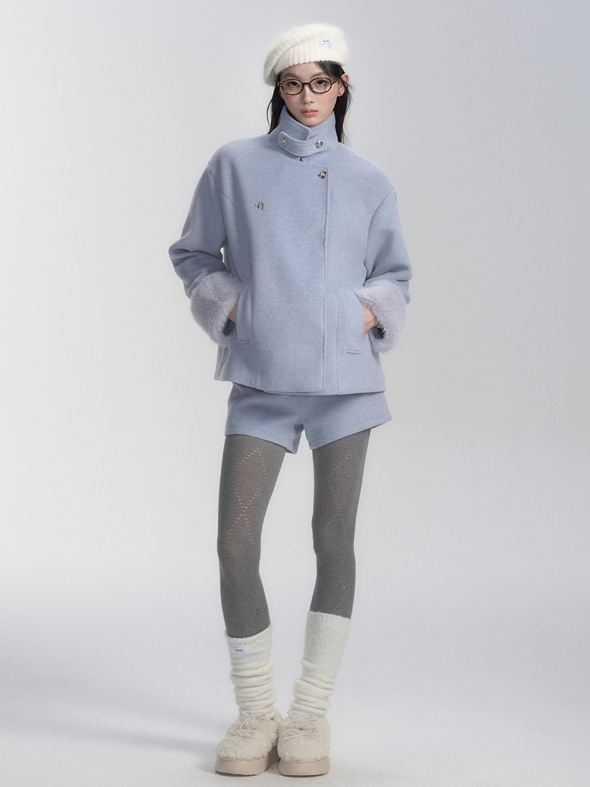 Korean Style Elegant High Collar Short Woolen Coat - Double-Sided Wool Overcoat for Winter Fashion Korean Style Elegant High Collar Short Woolen Coat - Double-Sided Wool Overcoat for Winter Fashion