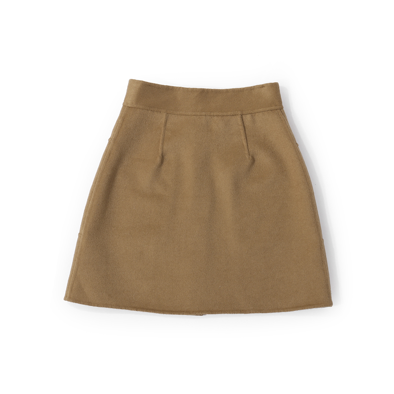 Korean Style Elegant Solid Color Woolen Short Skirt with Metal Buckle and Pockets for Women - Autumn Fashion