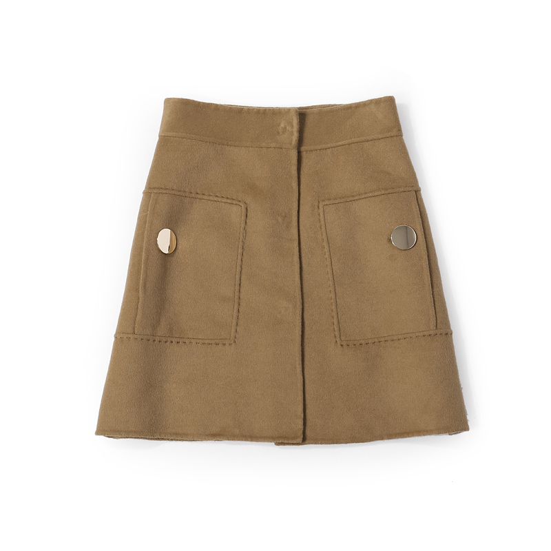 Korean Style Elegant Solid Color Woolen Short Skirt with Metal Buckle and Pockets for Women - Autumn Fashion Korean Style Elegant Solid Color Woolen Short Skirt with Metal Buckle and Pockets for Women - Autumn Fashion